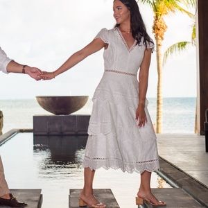 Red Dress Brunch Out White Eyelet MIDI Dress